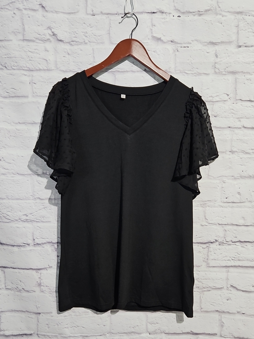 Black V-Neck Flutter Sleeve Women's Top